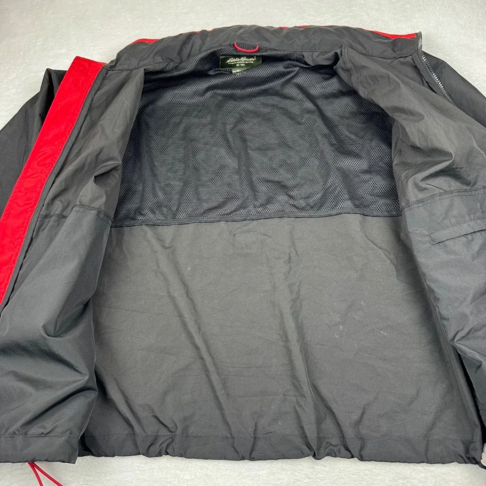 Eddie Bauer Windbreaker Mens XL Black Full Zip Packable Hood Mesh Lined Jacket